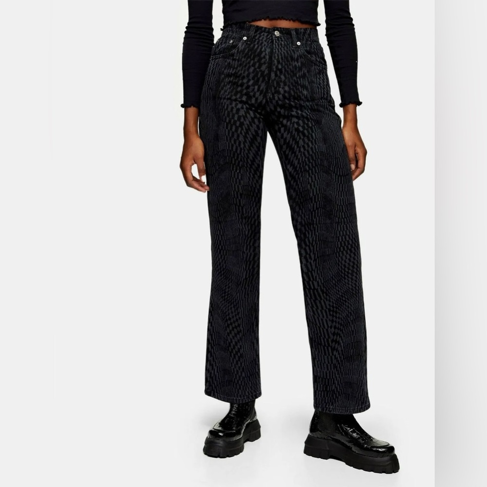 TOPSHOP Women's Black Warp Print 90s Straight Leg Jeans Size 28